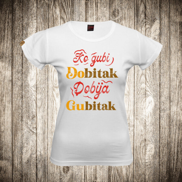 zenska majica boja bela slika ko gubi dobitak dobija gubitak