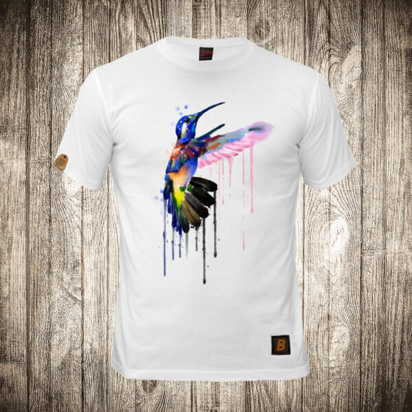 muska majica boja bela slika kolibri