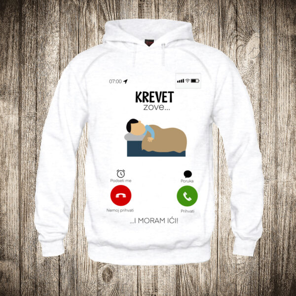 duks sa kapuljacom boja bela slika krevet zove i ja moram ici 2