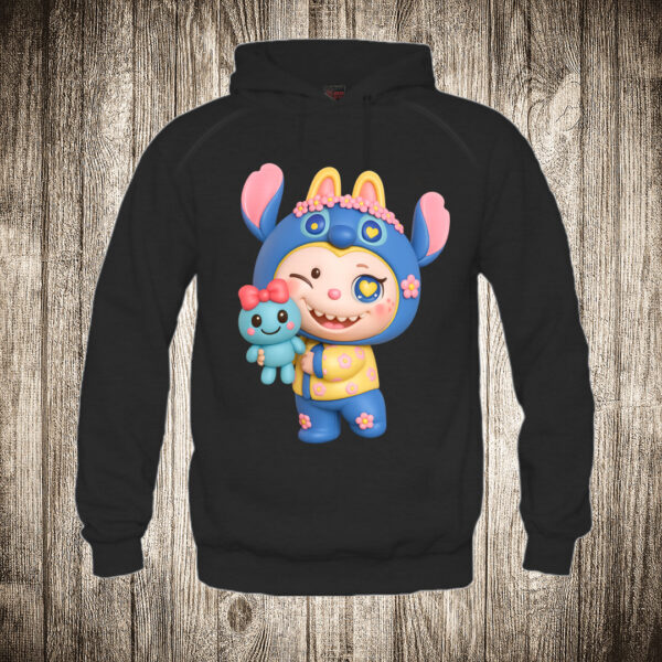 duks sa kapuljacom boja crna slika labubu 23 u stich kostimu