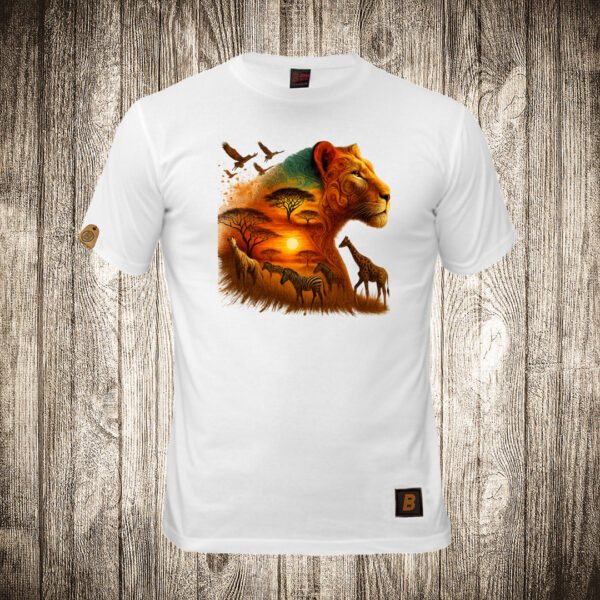 decija majica boja bela slika lav safari antilope