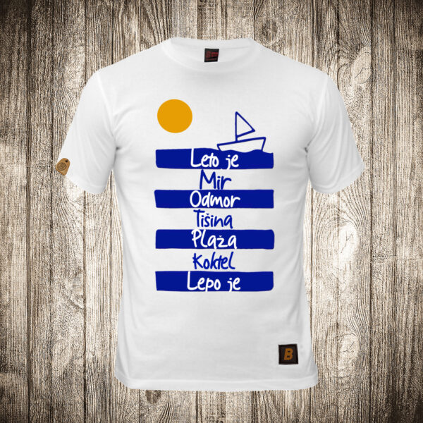 decija majica boja bela slika leto je lepo je pruge sunce