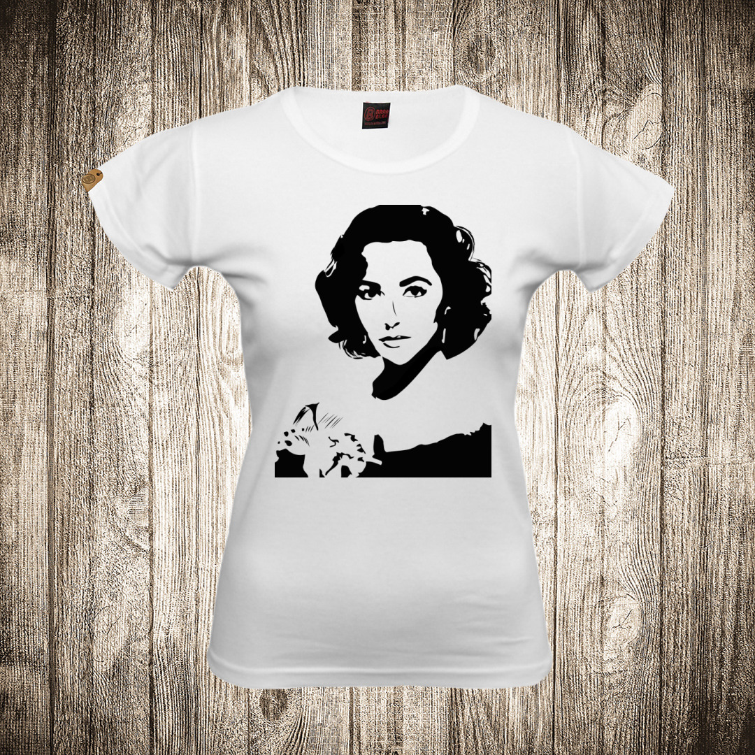 Ženska majica bele boje sa motivom Liz Tejlor zenska majica boja bela slika liz tejlor