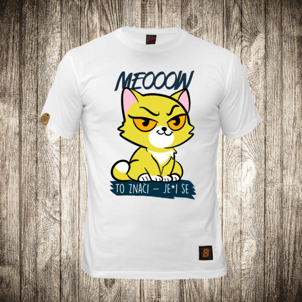 decija majica boja bela slika macka meeoow to znaci jei se