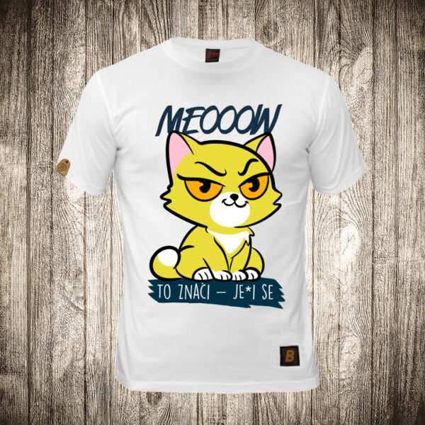 muska majica boja bela slika macka meeoow to znaci jei se