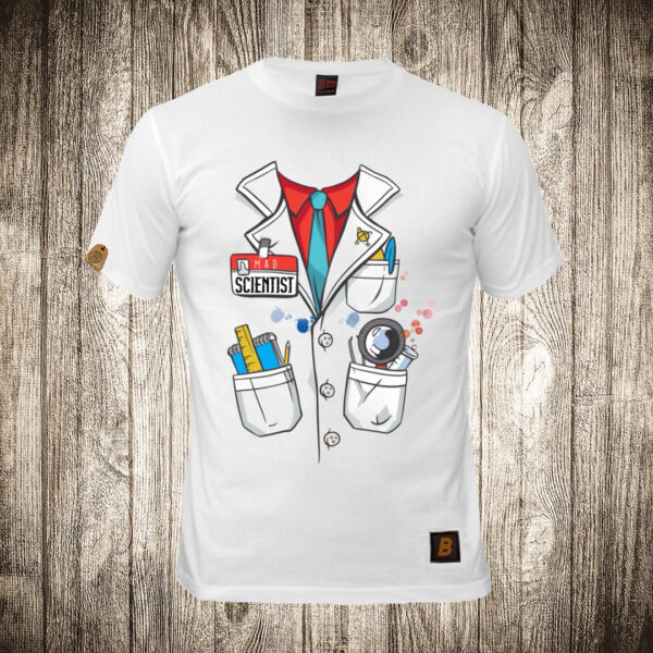 muska majica boja bela slika mad scientist ljuti naucnik hemija