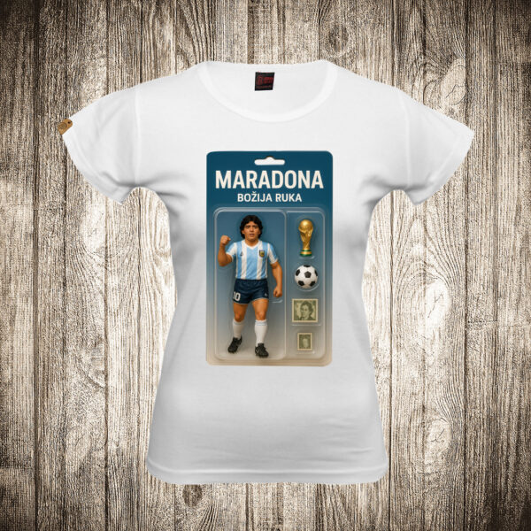 zenska majica boja bela slika maradona bozija ruka