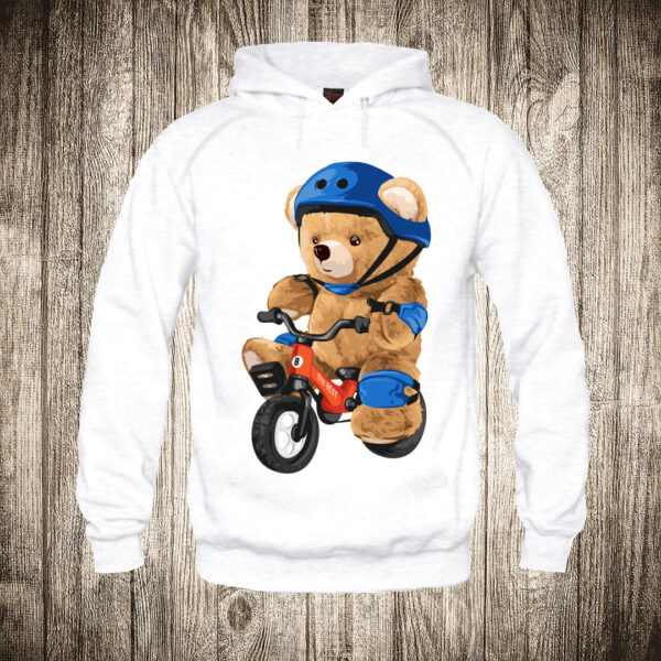 deciji duks boja bela slika meda teddy bear 106 mini bicikl