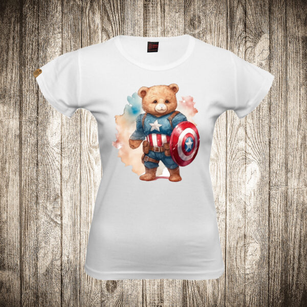 zenska majica boja bela slika meda teddy bear 112 superhero kapetan amerika