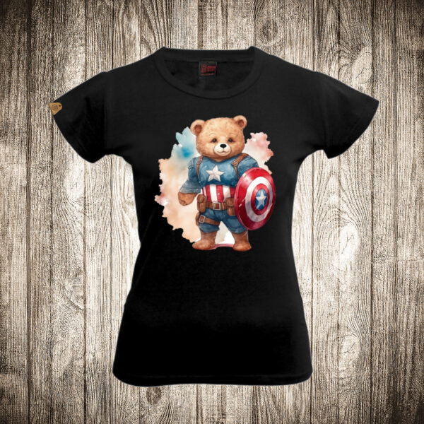 zenska majica boja crna slika meda teddy bear 112 superhero kapetan amerika