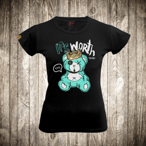 zenska majica boja crna slika meda teddy bear 123 its worth