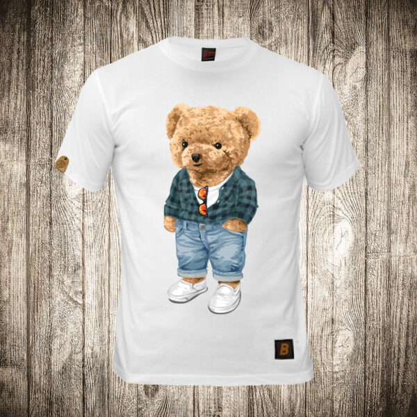muska majica boja bela slika meda teddy bear 128 skockan
