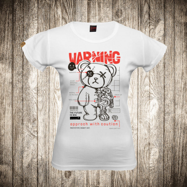 zenska majica boja bela slika meda teddy bear 131 warning