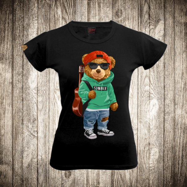 zenska majica boja crna slika meda teddy bear 132 gitara