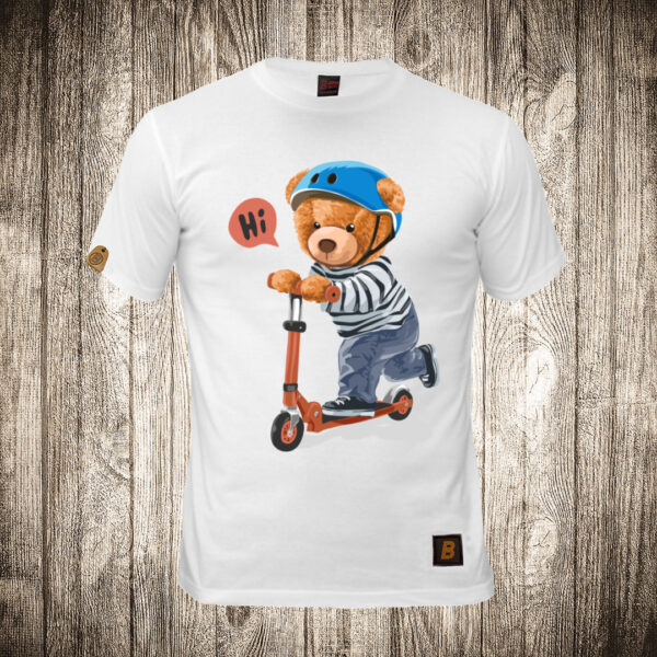 muska majica boja bela slika meda teddy bear 50 trotinet