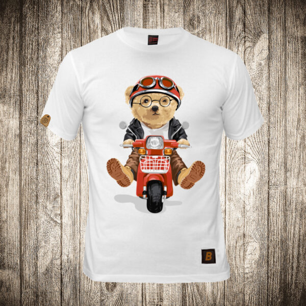 muska majica boja bela slika meda teddy bear 51 motorista