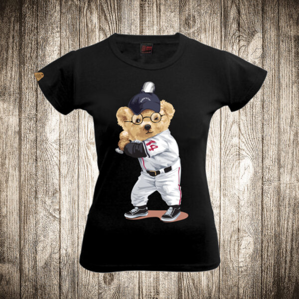 zenska majica boja crna slika meda teddy bear 64 bejzbol 2