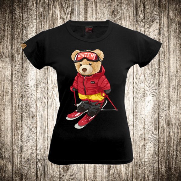 zenska majica boja crna slika meda teddy bear 7 skijas