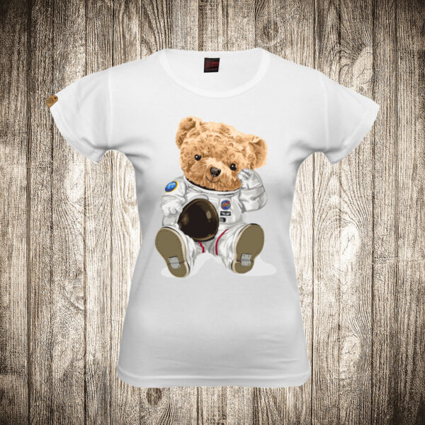 zenska majica boja bela slika meda teddy bear 72 astronaut 2