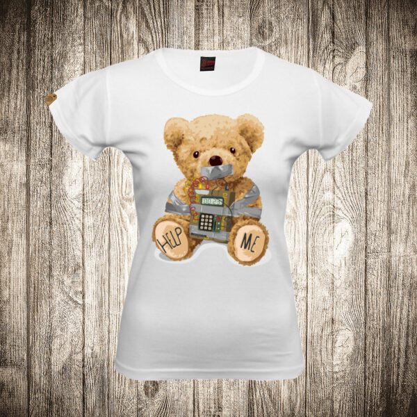 zenska majica boja bela slika meda teddy bear help me