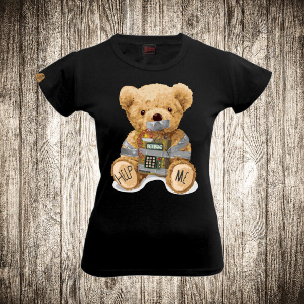zenska majica boja crna slika meda teddy bear help me