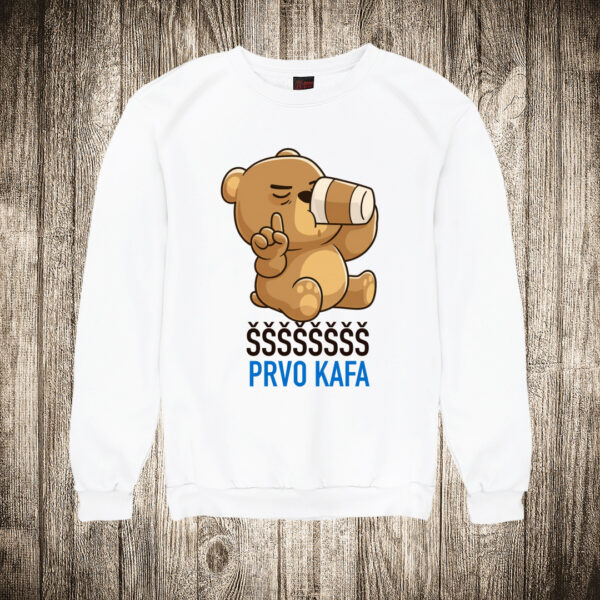duks bez kapuljace boja bela slika medvedic ssss prvo kafa