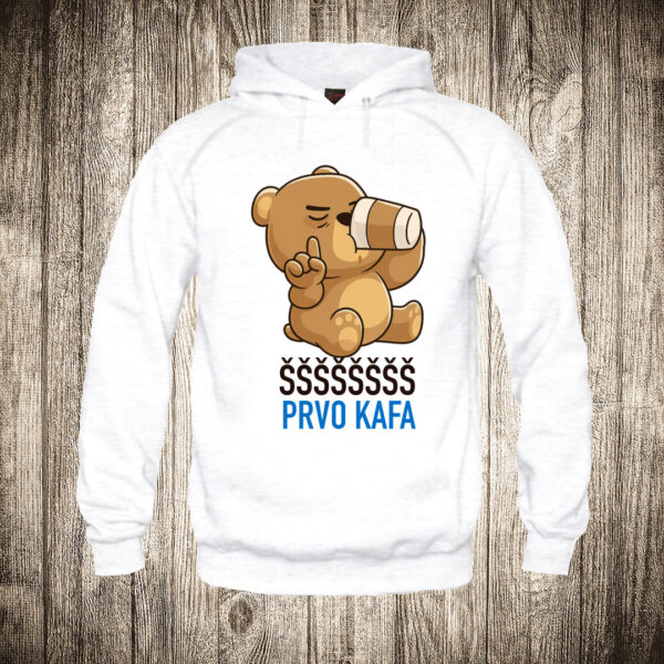 duks sa kapuljacom boja bela slika medvedic ssss prvo kafa