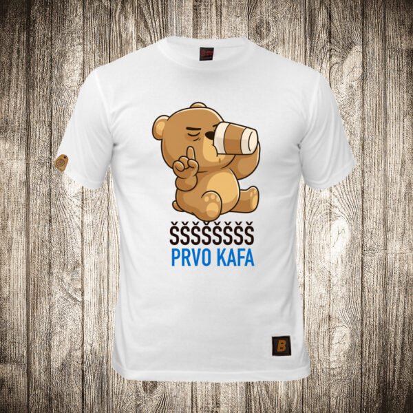 muska majica boja bela slika medvedic ssss prvo kafa