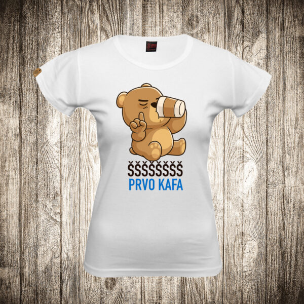 zenska majica boja bela slika medvedic ssss prvo kafa