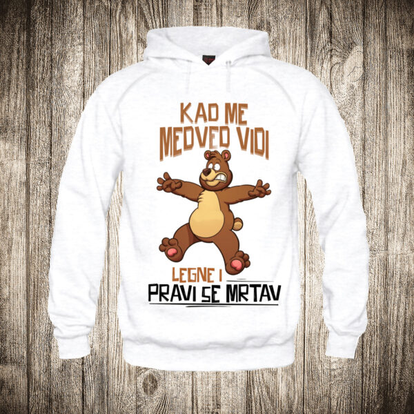 duks sa kapuljacom boja bela slika mene kad medved vidi legne i pravi se mrtav