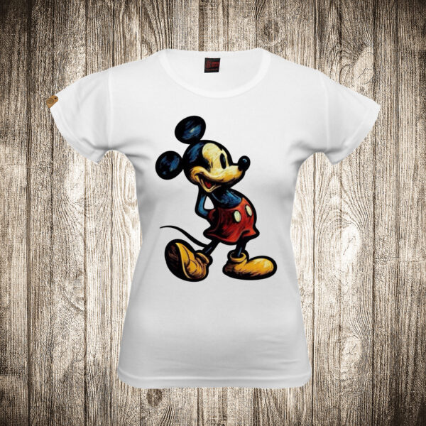 zenska majica boja bela slika miki maus 10 mickey mouse ulje na platnu