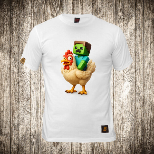 decija majica boja bela slika minecraft i kokoska