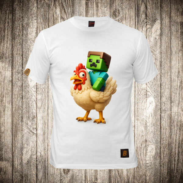 muska majica boja bela slika minecraft i kokoska