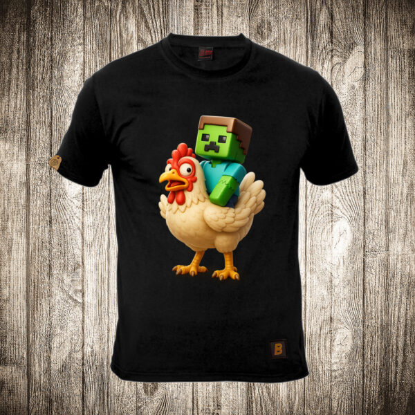muska majica boja crna slika minecraft i kokoska