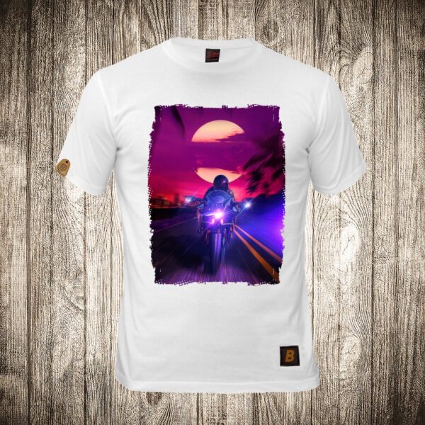 muska majica boja bela slika motorista sunset