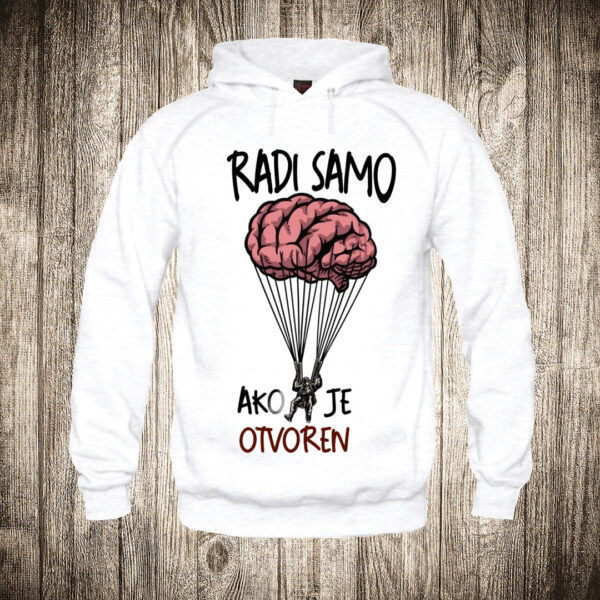 duks sa kapuljacom boja bela slika mozak radi samo ako je otvoren