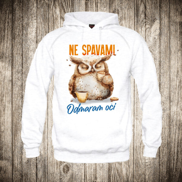 deciji duks boja bela slika ne spavam odmaram oci sova