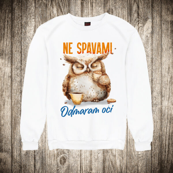 duks bez kapuljace boja bela slika ne spavam odmaram oci sova