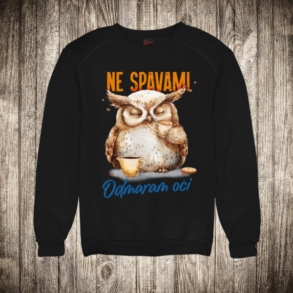 duks bez kapuljace boja crna slika ne spavam odmaram oci sova