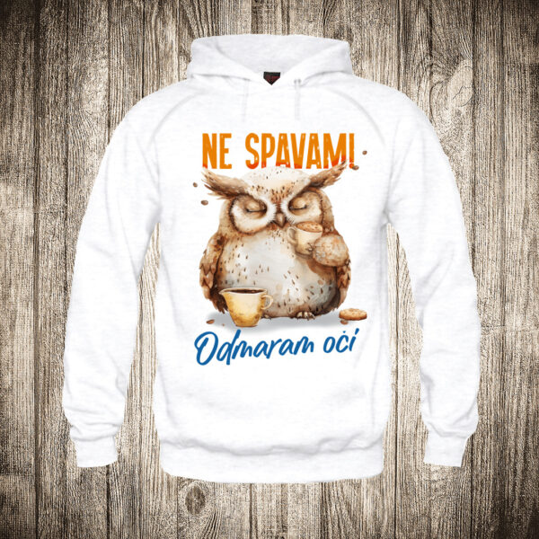 duks sa kapuljacom boja bela slika ne spavam odmaram oci sova