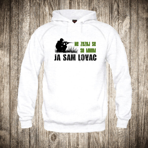 deciji duks boja bela slika ne zezaj se sa mnom ja sam lovac lov