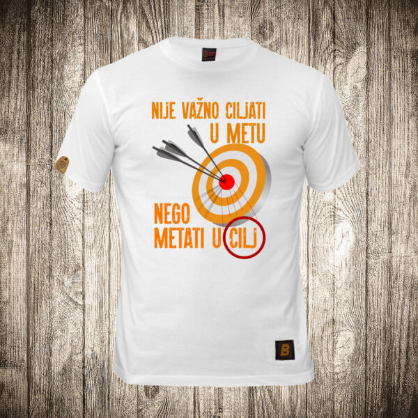 decija majica boja bela slika nije vazno ciljati u metu nego metati u cilj