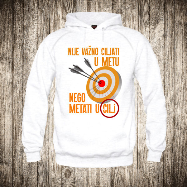 deciji duks boja bela slika nije vazno ciljati u metu nego metati u cilj