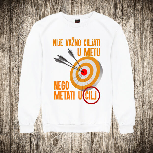 duks bez kapuljace boja bela slika nije vazno ciljati u metu nego metati u cilj