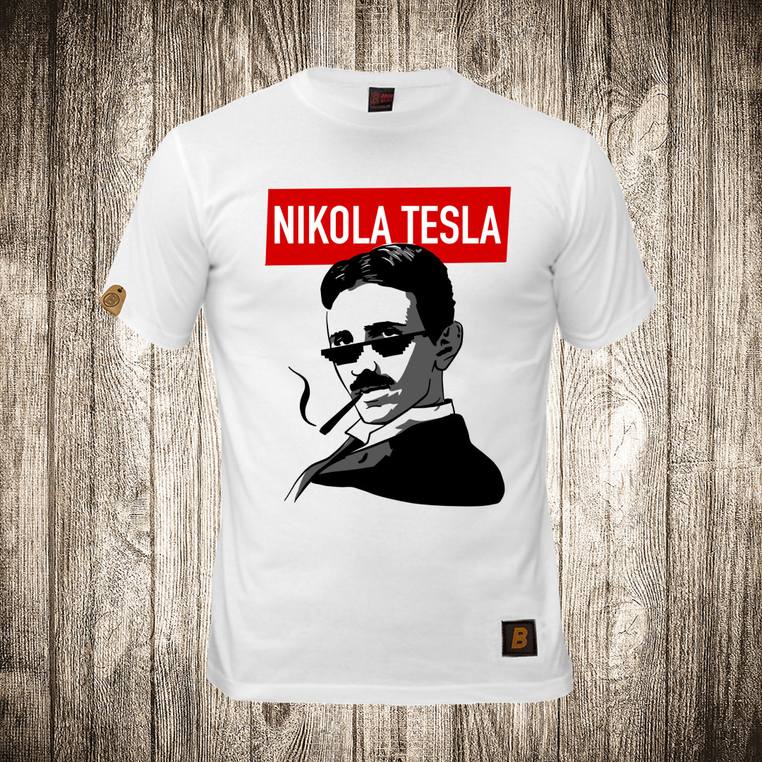 Muška majica bele boje sa motivom Nikola Tesla 15 muska majica boja bela slika nikola tesla 15