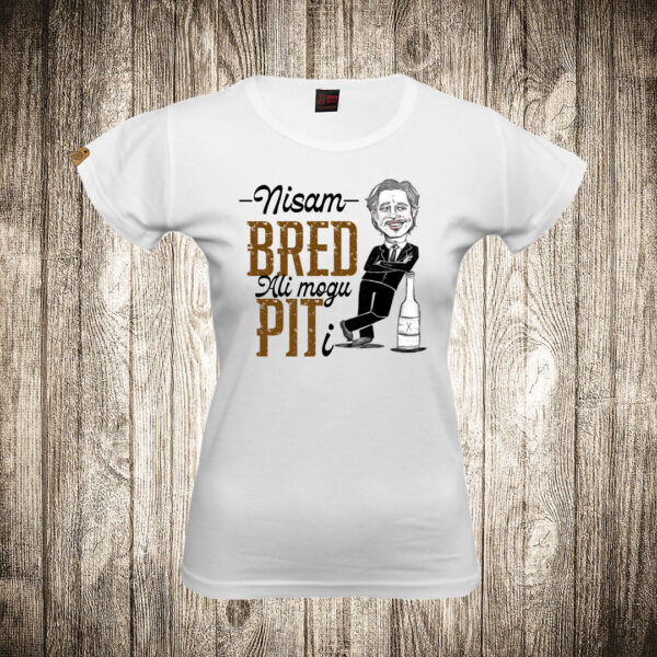 zenska majica boja bela slika nisam bred ali mogu piti pivo