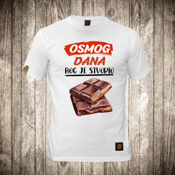 decija majica boja bela slika osmog dana bog je stvorio cokoladu