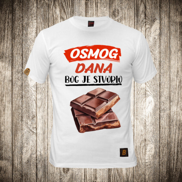 muska majica boja bela slika osmog dana bog je stvorio cokoladu