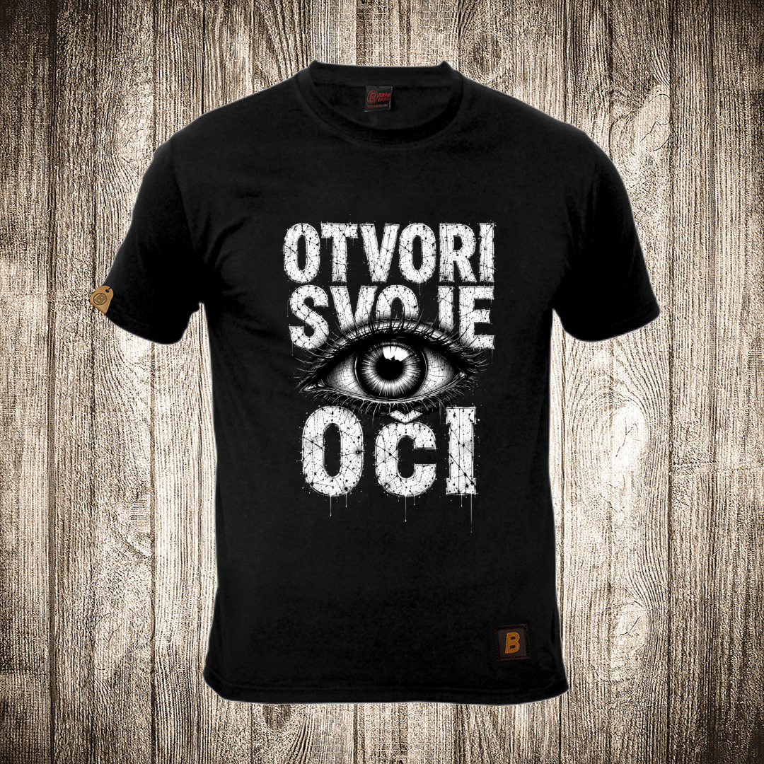 Muška majica crne boje sa motivom Otvori svoje oci muska majica boja crna slika otvori svoje oci