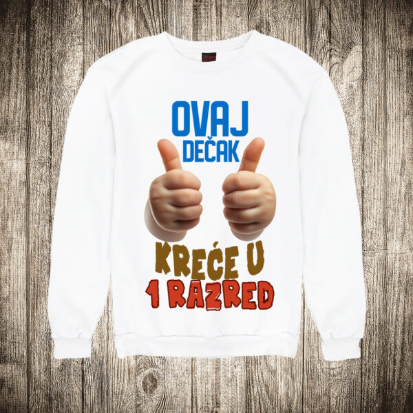 duks bez kapuljace boja bela slika ovaj decak krece u prvi razred skola